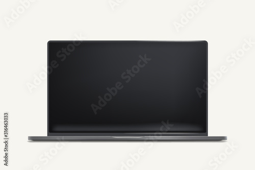 laptop with black screen on white