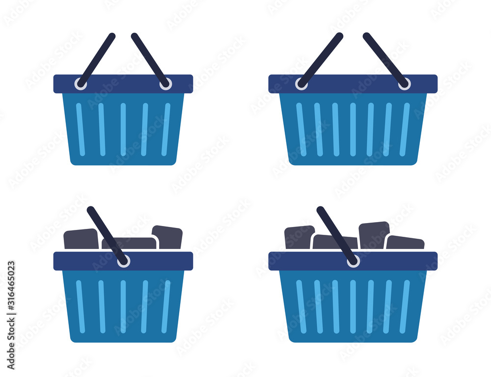 Fototapeta premium Blue shopping basket symbol shop icon full and empty version