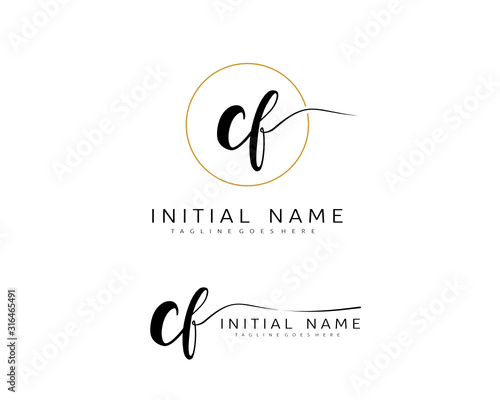 C F CF Initial handwriting logo vector. Hand lettering for designs.