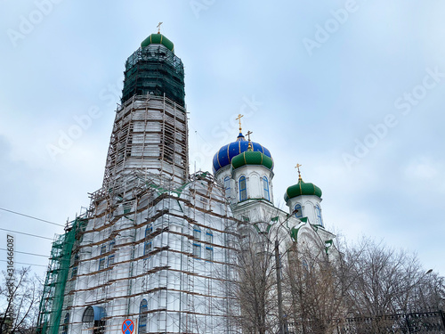 Cathedral of the Nativity in Kyshtym in winter, restoration. Chelyabinsk region, Russia photo