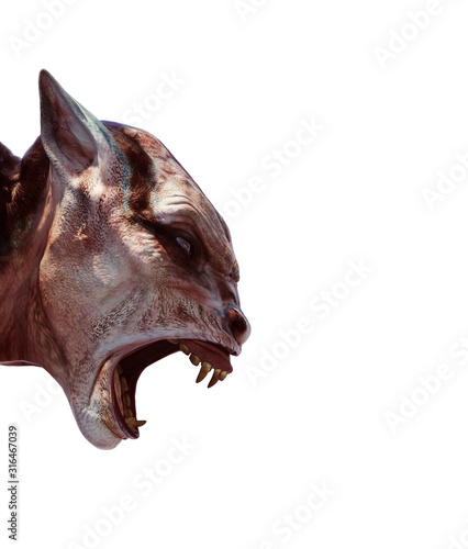 Creepy werewolf isolated on white background 3d rendering