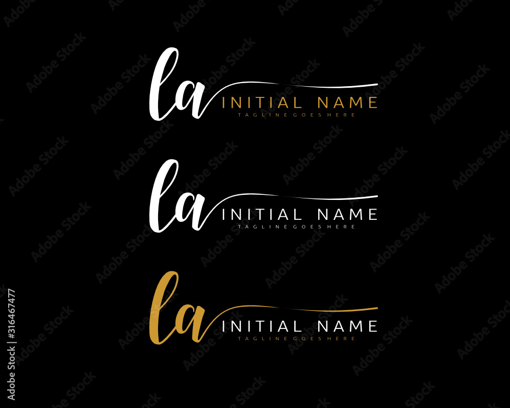 L A LA Initial handwriting logo vector. Hand lettering for designs.