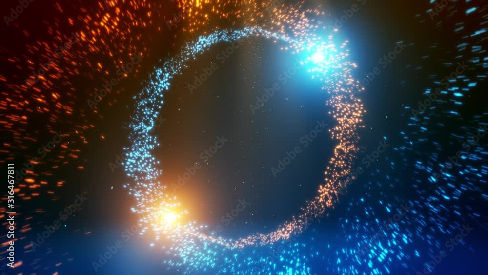 Blue Orange Particles Spiral Circles with Trail Intro Logo Background