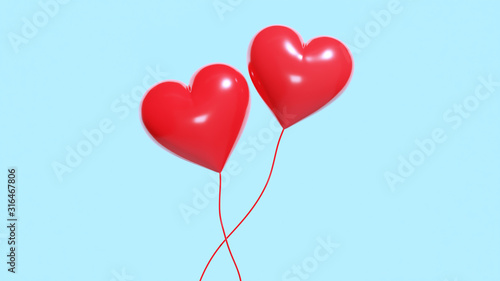 赤いハートの風船が2つ浮いている、愛のコンセプト。
