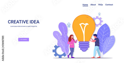 businesspeople brainstorming holding bright bulb successful teamwork creative big idea business inspiration concept man woman coworkers couple with light lamp horizontal copy space full length vector