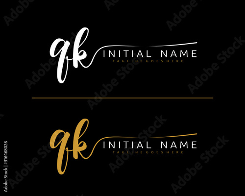 Q K QK Initial handwriting logo vector. Hand lettering for designs.