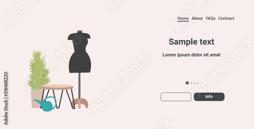 fashion creative design studio with mannequin dressmaking workplace tailor shop sewing workshop concept horizontal copy space vector illustration