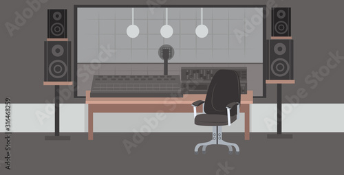 record producer audio engineer workplace no people recording studio interior horizontal vector illustration