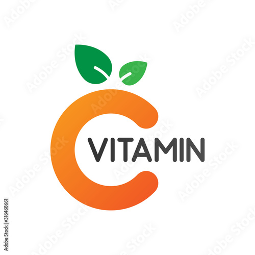  illustration vector graphic of citrus fruit like the letter C with two green leaves on it which illustrates vitamin C for a company logo or symbol