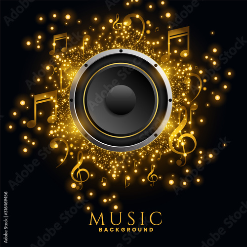 music speakers golden sparkles background design poster