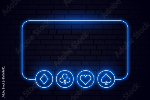 casino playing card neon symbols frame background