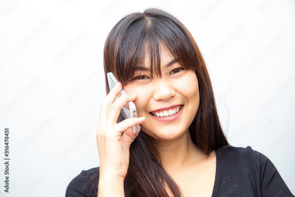 Business asian women use smartphone call on white background Business asian women use smartphone call on white background