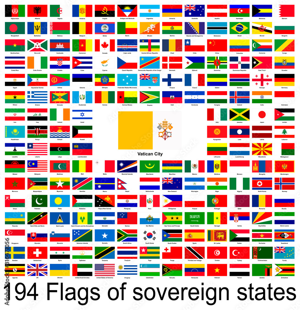 Fototapeta premium Vatican city, collection of vector images of flags of the world
