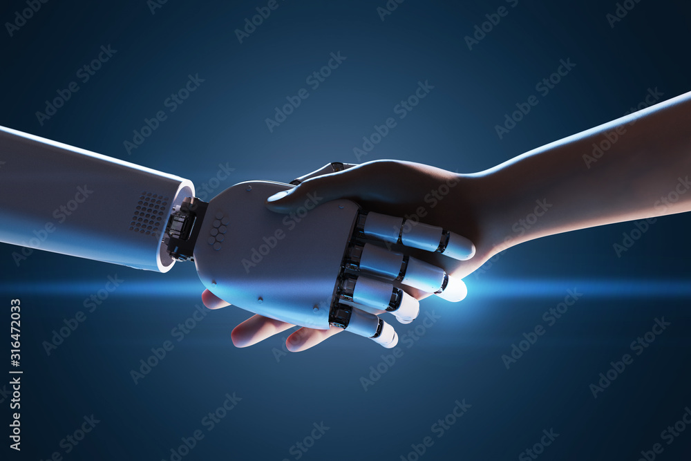 robot hand shake with human foto de Stock | Adobe Stock