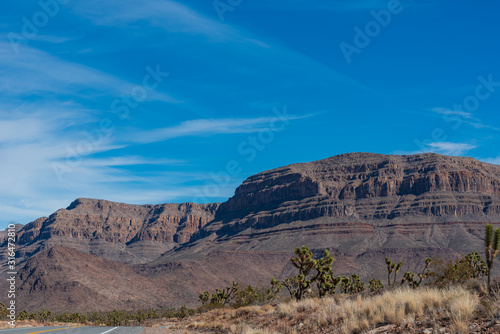 Low angle landscape of colorful barren stone mountain near Kingman, Arizona