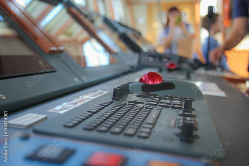 Electronic instruments panel on the navigation bridge of a modern ship