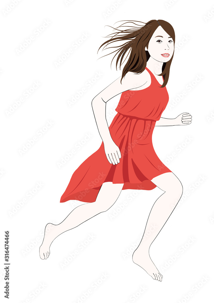 スカート姿で髪をなびかせて走る女性 Stock Illustration Adobe Stock