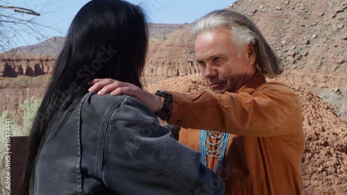 Native American Men Give Each Other a Farewell Greeting Handshake Slow Motion