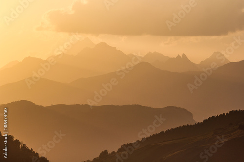 Unforgettable sunset in the Caucasus Mountains of Georgia