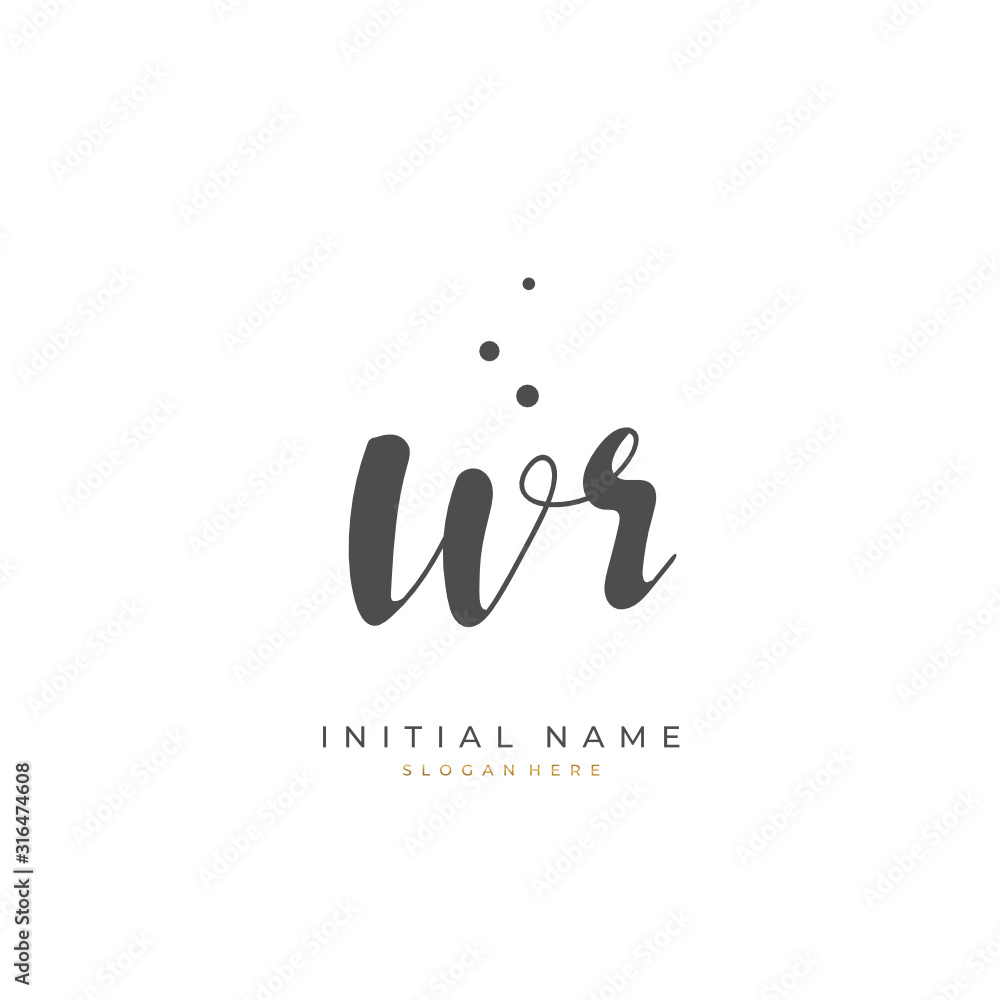 Handwritten initial letter W R WR for identity and logo. Vector logo template with handwriting and signature style. Handwritten initial letter W R WR for identity and logo. Vector logo template with handwriting and signature style.