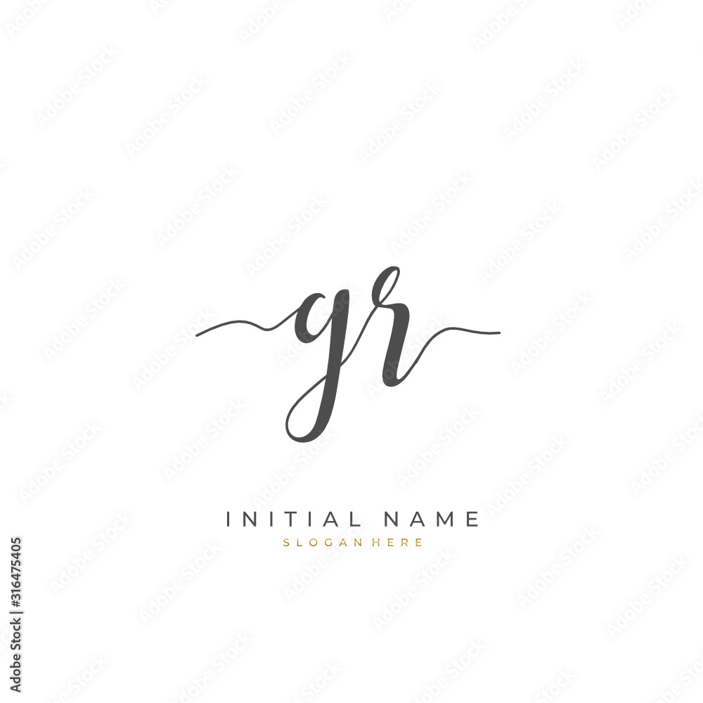 Handwritten initial letter G R GR for identity and logo. Vector logo template with handwriting and signature style. Handwritten initial letter G R GR for identity and logo. Vector logo template with handwriting and signature style.
