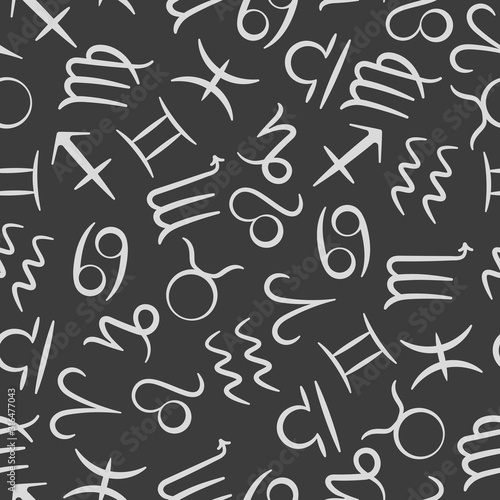 Seamless pattern with zodiac signs , light signs on a dark background