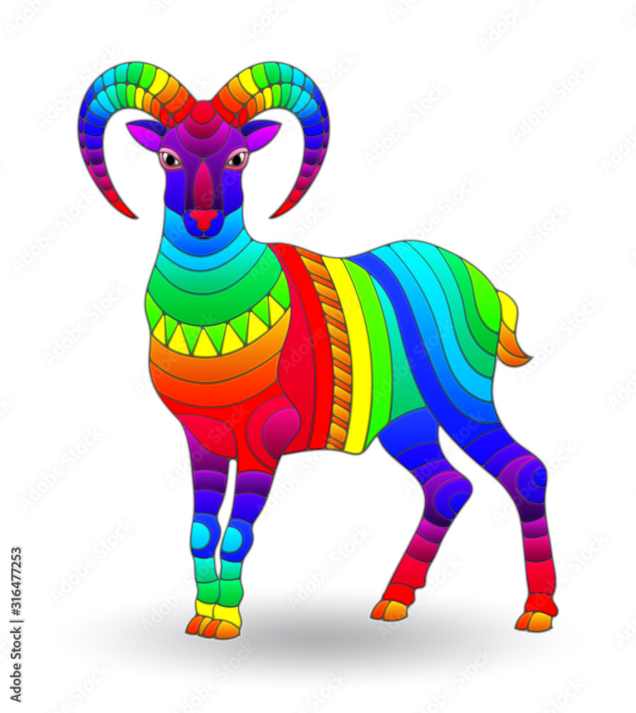 Illustration in stained glass style with a bright rainbow RAM, isolated on  a white background vector de Stock | Adobe Stock