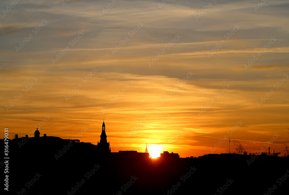 Beautiful photo of the sky sunset in the Moscow Kremlin