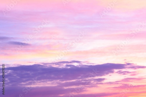 Beautiful sky at sunset. Bright clouds. Sky background.