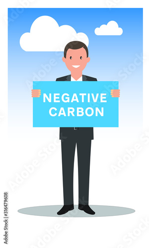 business man with negative carbon sign