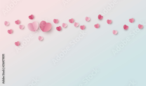 Valentines day background design of paper hearts with copy space vector illustration