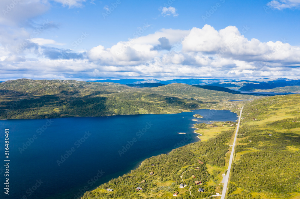 Aerial View of Bykleheivegen near Sessvatnet lake in norway