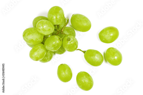Fresh green grape isolated on white background.