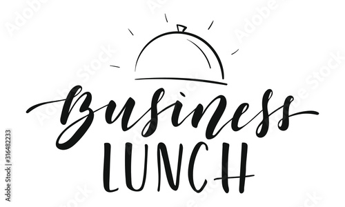Business Lunch - Lettering. Decorative black text. Vector stock illustration isolated on white background. 