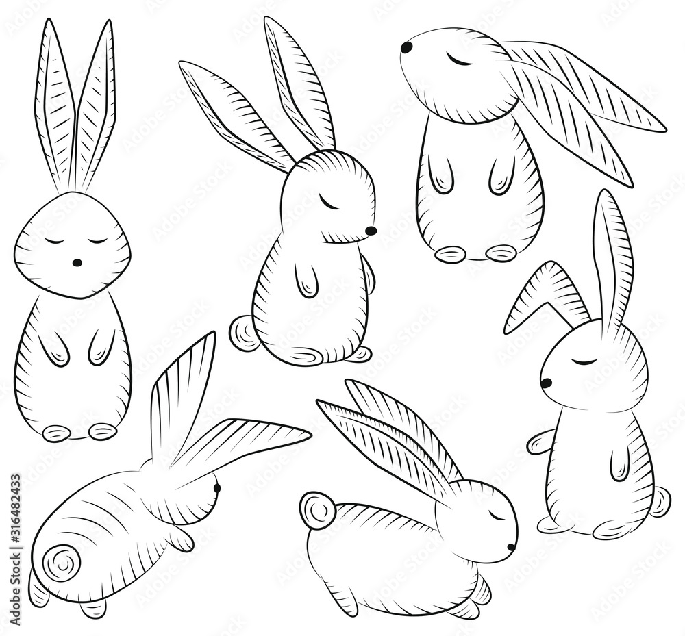 Fototapeta premium Set of rabbit illustration isolated on white background. Vector stock picture