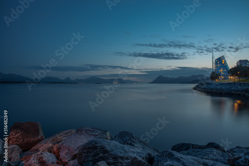 Obraz na plátně View of Midfjord sunset in Molde Norway
