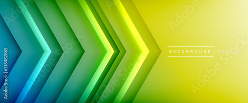 Arrow lines, technology digital template with shadows and lights on gradient background. Trendy simple fluid color gradient abstract background with dynamic straight shadow lines effect