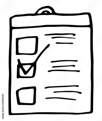 Paper checklist hand drawn outline doodle icon. Store shopping, retail purchase, shopping list concept.
