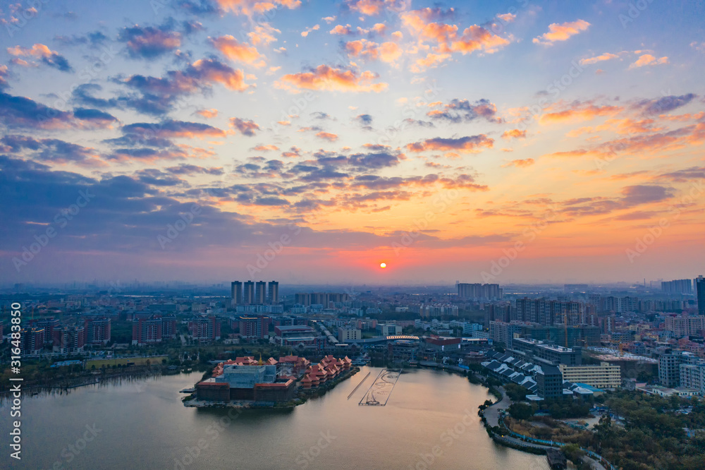 Aerial photo of Huayang Lake Wetland Park, Dongguan, Guangdong Province, China