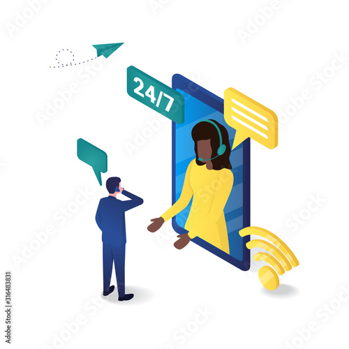 3d vector Isometric of online customer support. Customer Service and Technical Support Concept isometric illustration