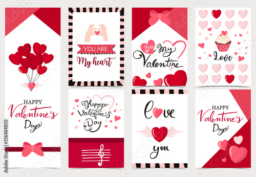 Collection of valentine’s day background set with heart,cupcake,balloon.Editable vector illustration for website, invitation,postcard and sticker.Wording include you are my heart