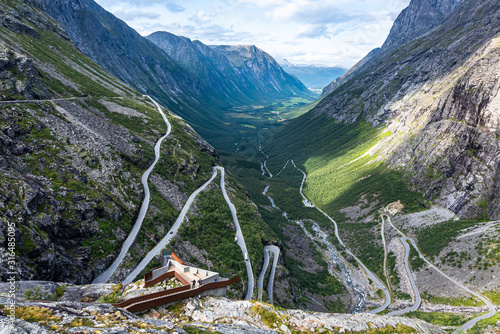 Trollstigen, Andalsnes, Norway. Stigfossen Waterfall Near Famous Mountain Road Trollstigen. photo