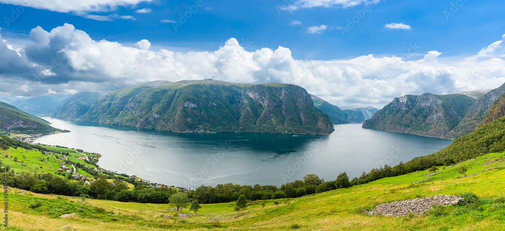 Panorama view of Aurlandsfjord.The West Norwegian Fjords, Norway