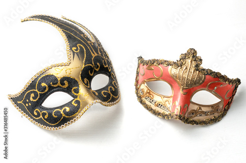 Fototapeta Two theater or mardi gras venetian masks on white background