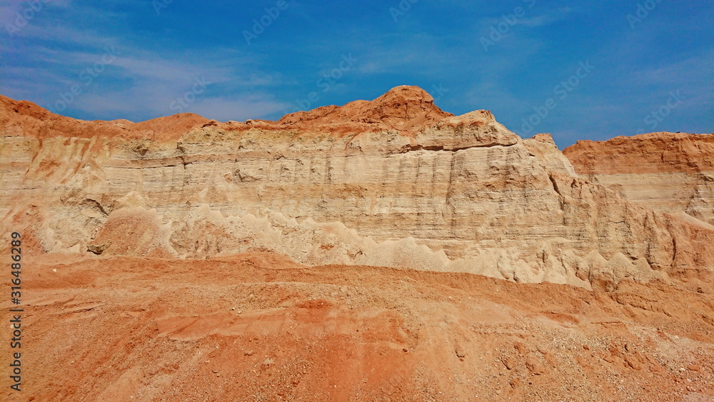 Old mining Red surface land like canyon dry hill material Old mining Red surface land like canyon dry hill material