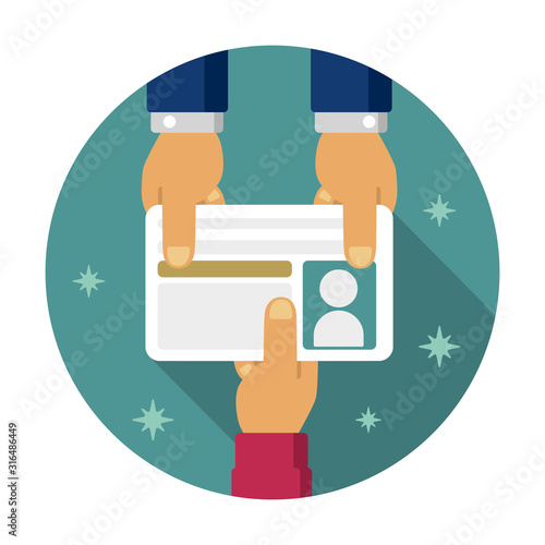 Happy to get a new driver's license ( ID card ). Circle banner vector illustration.