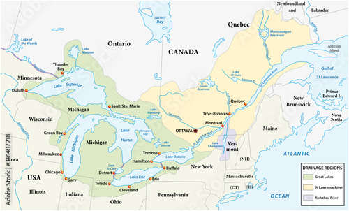 Map of the great lakes and st lawrence river drainage aregions photo