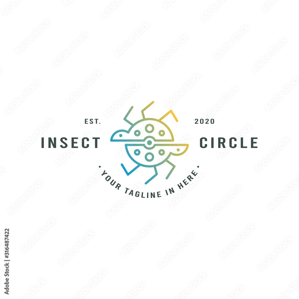 Modern Line Logo Design, Line Insect or Bug with Circle Modern Line Logo Design, Line Insect or Bug with Circle