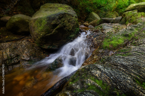 The waterfall in the forest with soft light