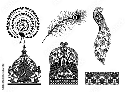 peacock motif designs, textile , Rajasthan, royal India	